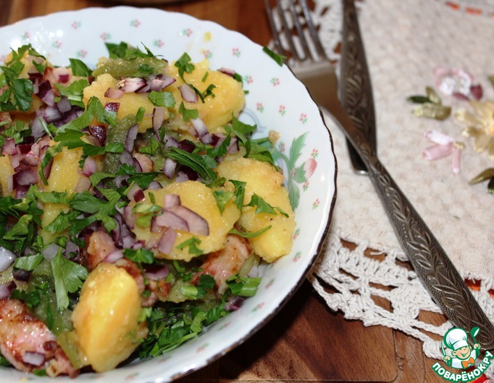 Рецепт: Картофельный салат с беконом и стручковой фасолью