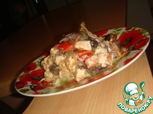 Рецепт Салат из баклажан, курицы, грибов