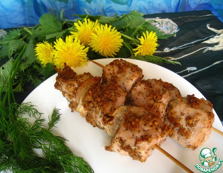Рецепт: Куриный шашлык в соево-ореховом маринаде