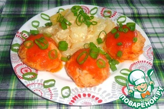 Рецепт: Рыбно-рисовые тефтели Ёжики в томате