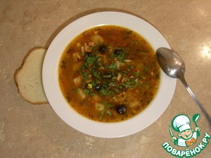 Рецепт Солянка на пивном бульоне с шампиньонами