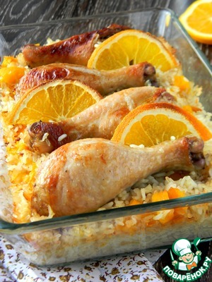 Рецепт Цитрусовая курица на рисово-овщной подушке