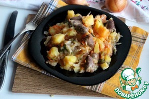Рецепт Тушеная капуста с картофелем и куриными сердечками