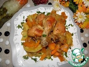 Запеченная курица с тыквой и картофелем в духовке рецепт с фото пошагово