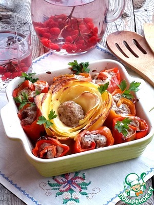 Рецепт Картофель, запеченный с фаршированными перцами