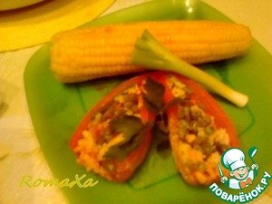 Рецепт Фаршированные перцы "по-гавайски" и кукуруза на пару в мультиварке