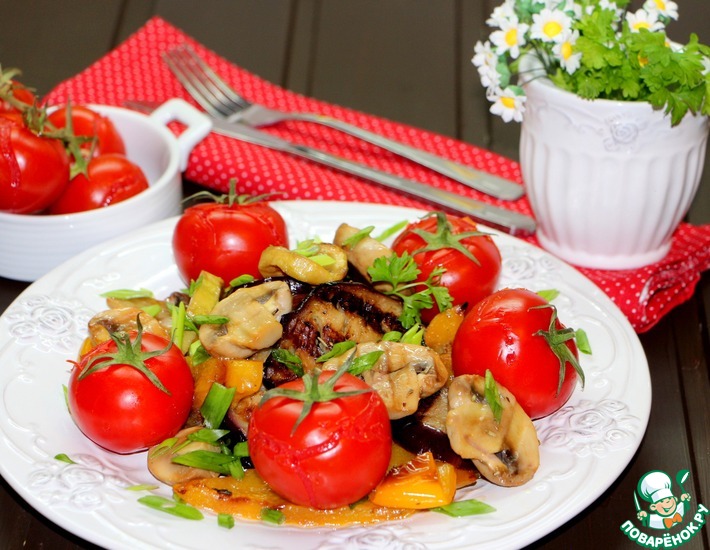 Рецепт: Салат Овощи-шампиньоны гриль