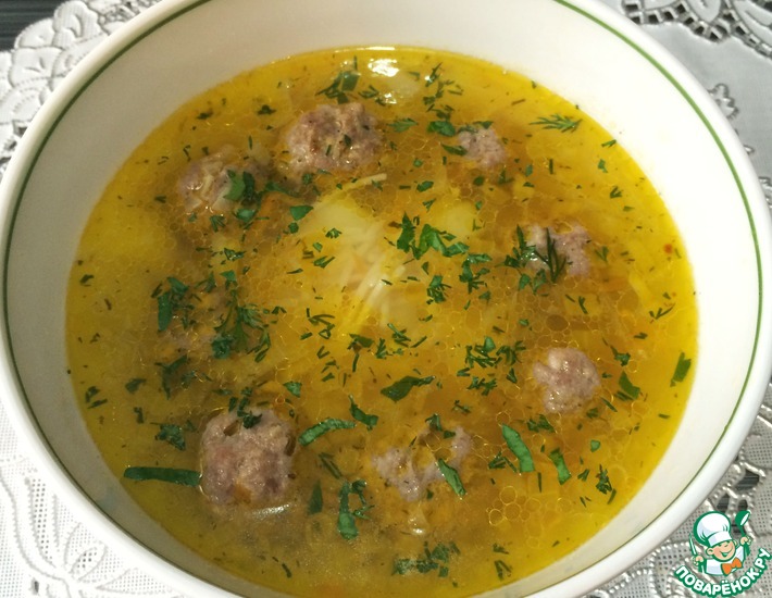 Рецепт: Суп с фрикадельками и лапшой Паутинка