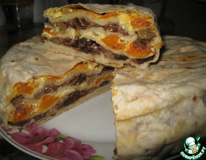 Рецепт: Пирог Зебра из лаваша