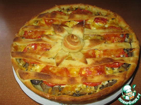 Картофельный пирог с грибами и помидорами