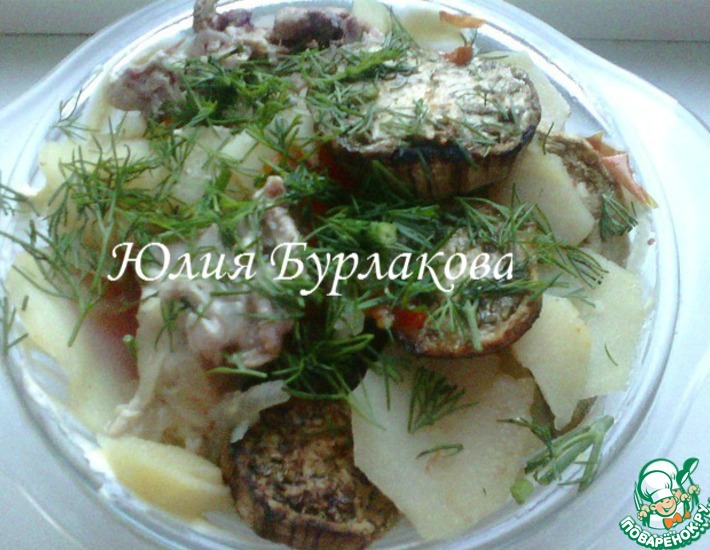 Рецепт: Тушеный картофель с мясом и баклажанами
