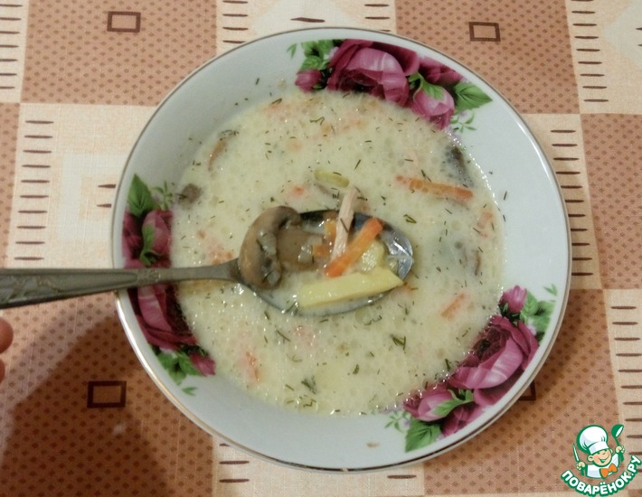 Рецепт: Сырный суп с овсянкой и грибами