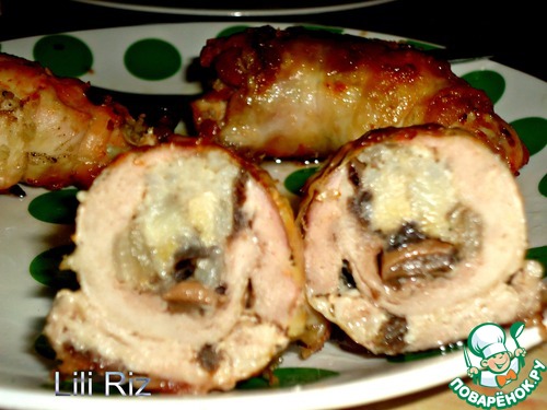 Рецепт Рулетики куриные с рисово-грибной начинкой