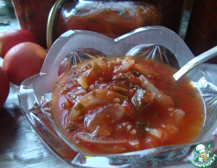 Рецепт: Консервированный лук с томатами