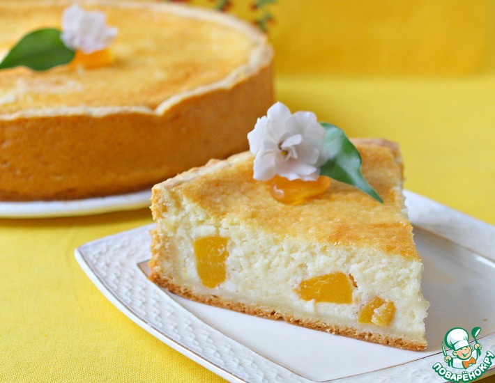 Рецепт: Нежнейший творожный пирог с персиками Светланка
