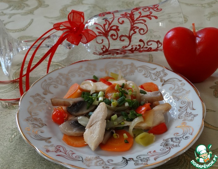 Рецепт: Корейский салат с курицей и грибами