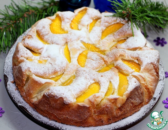 Как приготовить Бисквитный пирог с персиками конфи просто рецепт пошаговый