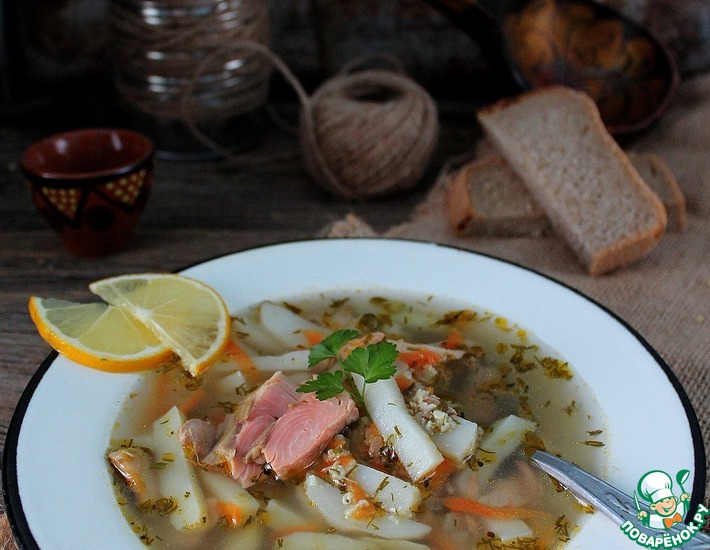 Рецепт: Суп с пшеном и лососем