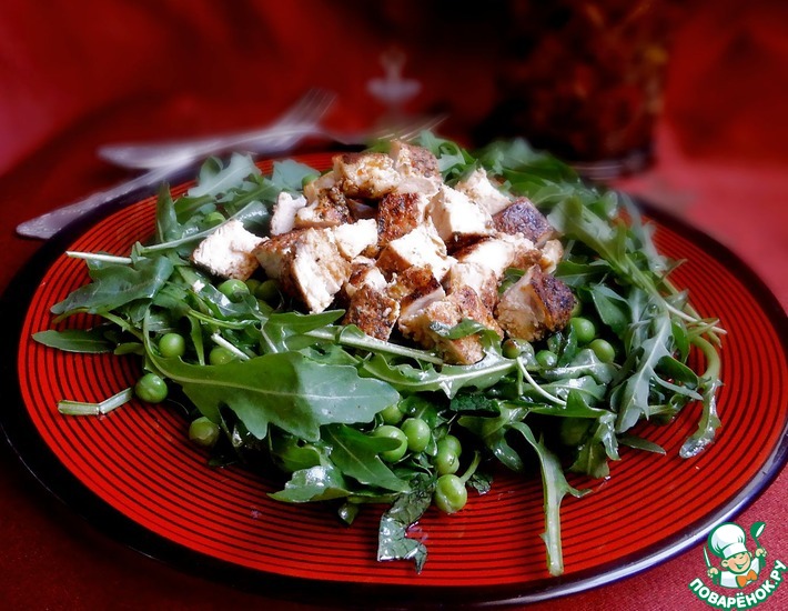 Рецепт: Зеленый салат с куриным филе
