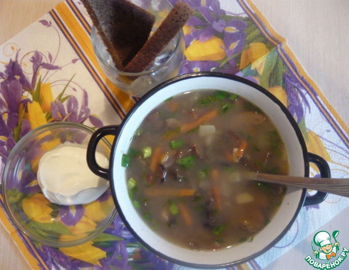 Рецепт: Суп грибной с фасолью и овощами