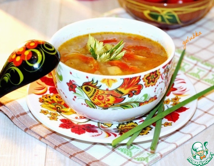 Рецепт: Чесночный суп с рисом и овощами