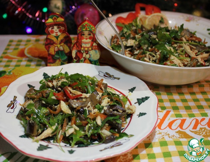 Рецепт: Салат из индейки и баклажанов
