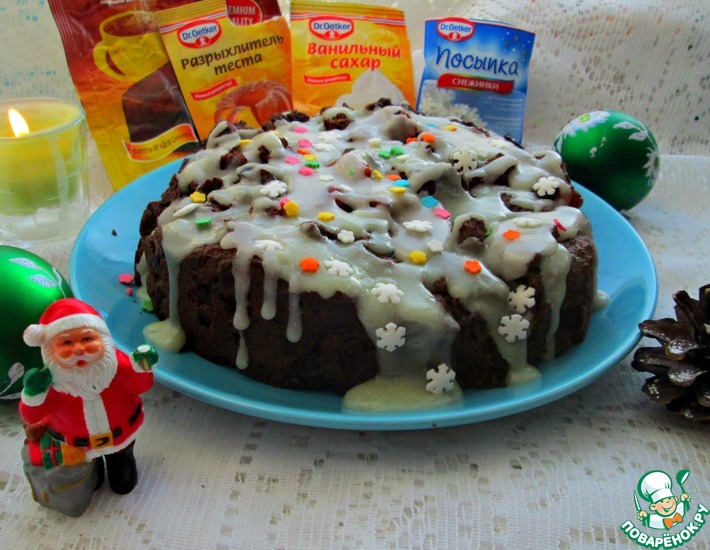 Рецепт: Мега-шоколадный кекс с сухофруктами