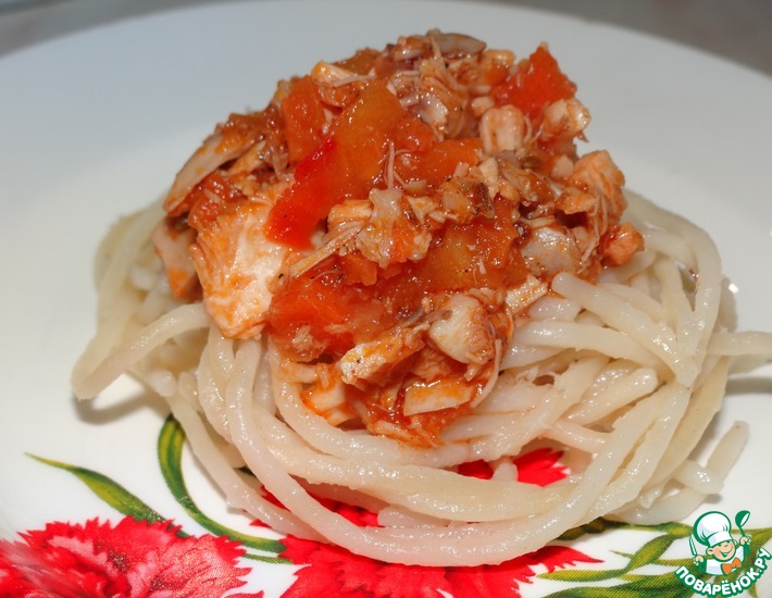 Рецепт: Спагетти с соусом из курицы