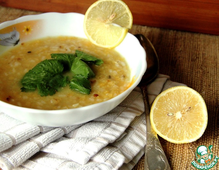 Рецепт: Лимонный суп из чечевицы и риса
