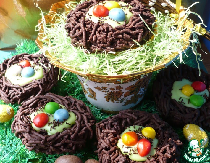 Рецепт: Пасхальное шоколадное печенье Птичьи гнездышки