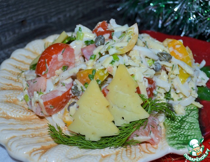 Рецепт: Салат Кальмары с овощами