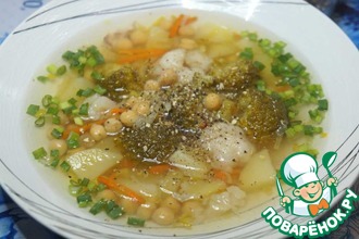 Рецепт: Постный суп с нутом и брокколи
