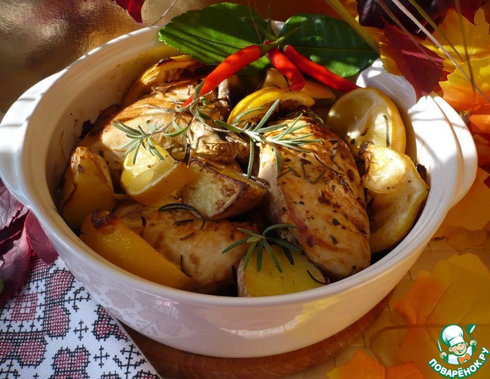 Рецепт: Жареная курица с картофелем и грибами