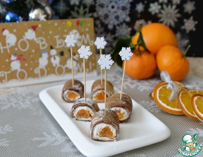 Рецепт: Шоколадные блинные роллы с мандаринами