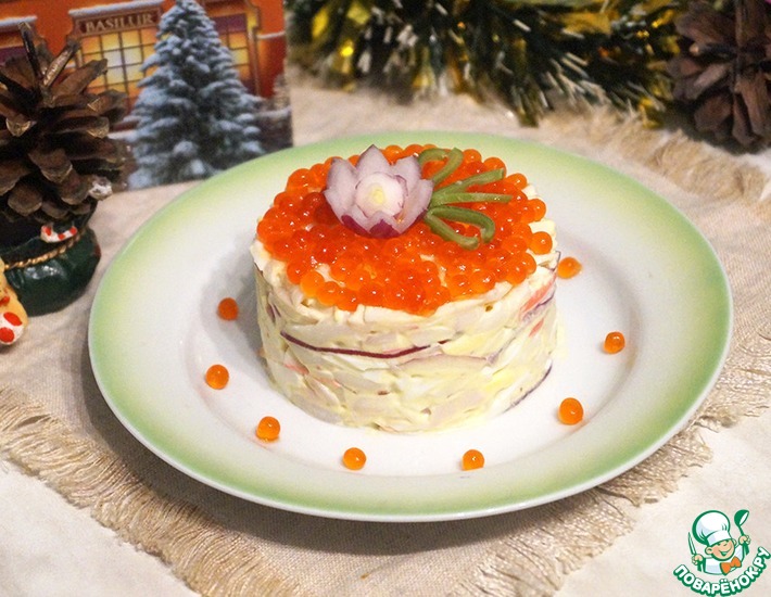 Рецепт: Салат с кальмарами и крабовыми палочками