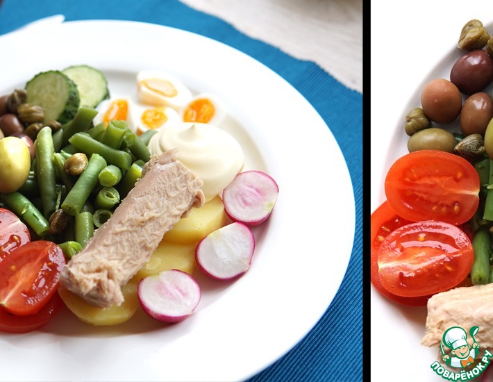Рецепт: Салат с тунцом и спаржевой фасолью