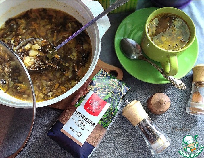 Рецепт: Гречневый овощной суп с морской капустой