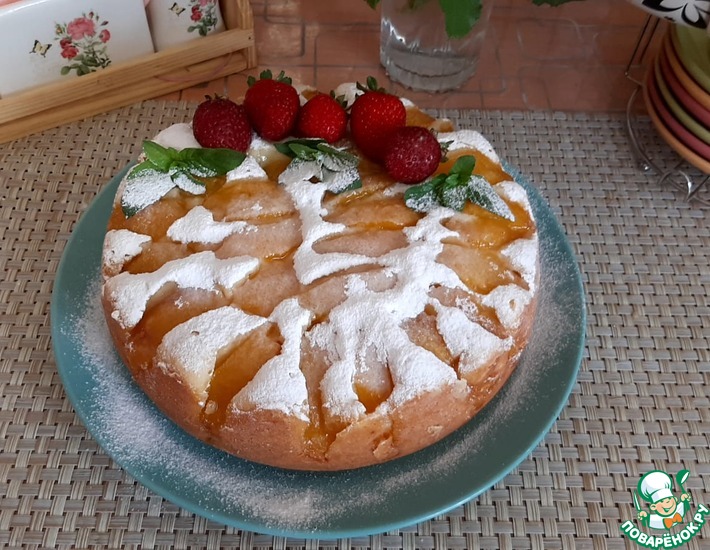 Рецепт: Творожный пирог с персиками в мультиварке