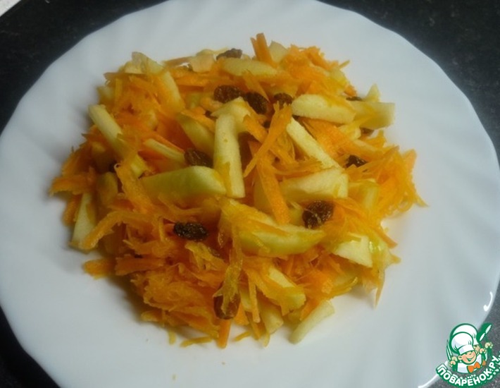 Рецепт: Салат из сырой тыквы с морковью и яблоком