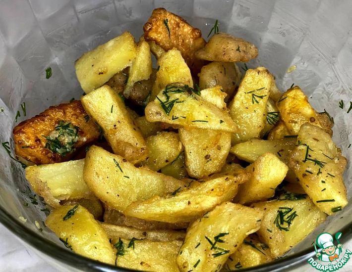Рецепт: Картофель в кляре с чесноком и укропом