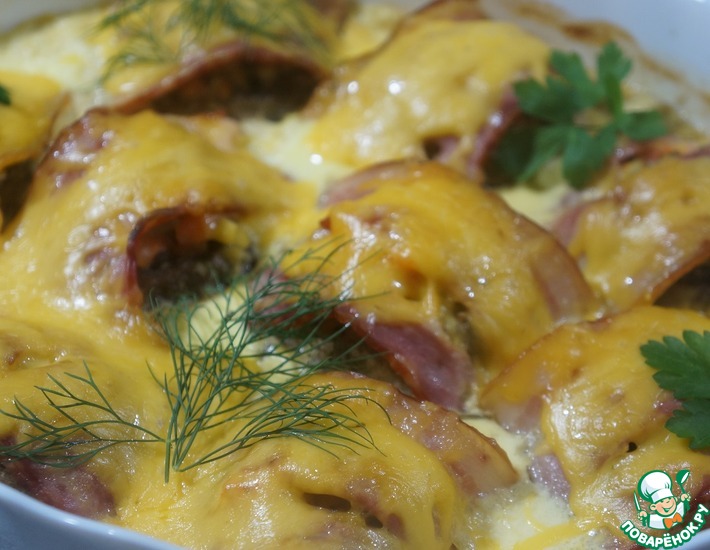 Рецепт: Шампиньоны фаршированные лососем в сливочно-сырном соусе