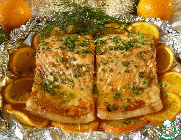 Рецепт: Запеченный Оранжевый лосось к праздничному столу
