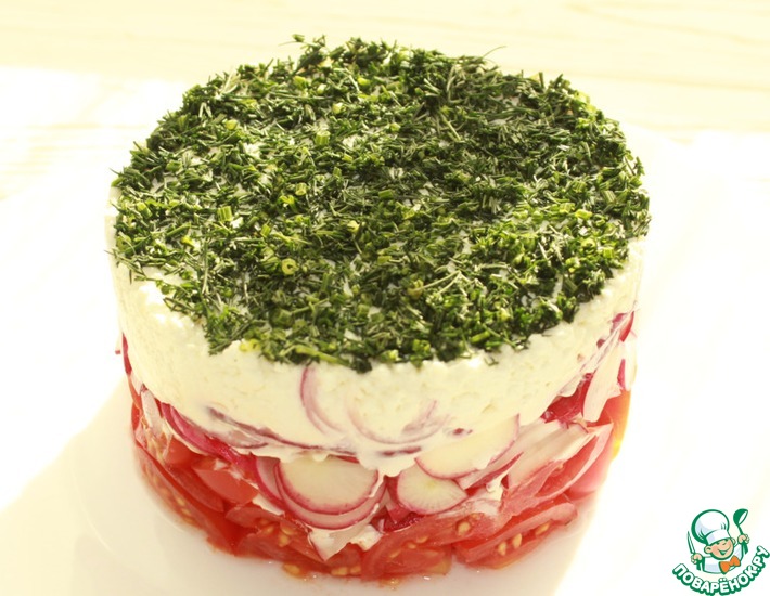 Рецепт: Салат из помидоров с редисом и творогом