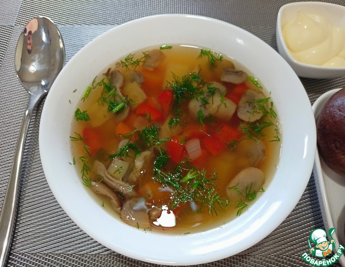 Рецепт: Постный гороховый суп с грибами