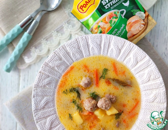 Рецепт: Домашний суп с фрикадельками и сыром