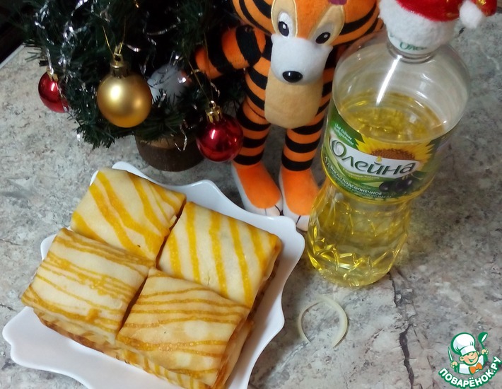 Рецепт: Тигровые блинчики с рисово-креветочной начинкой