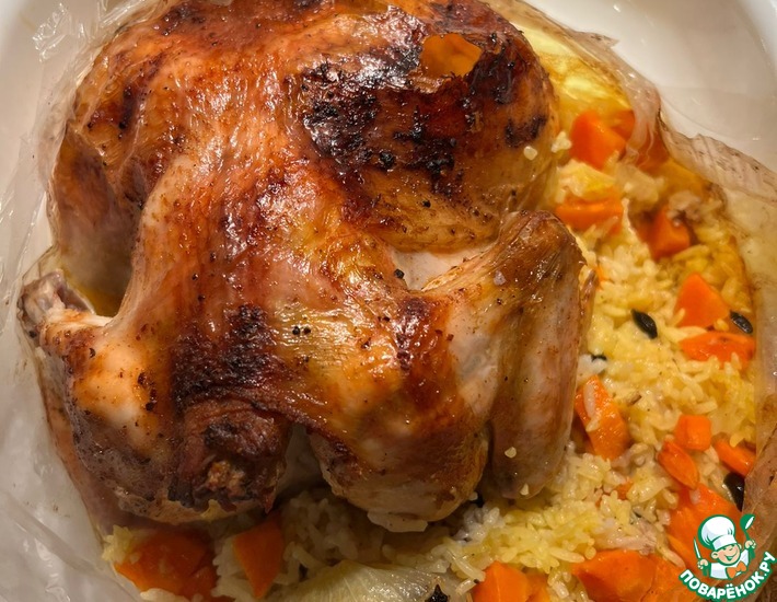 Рецепт: Курица с рисом в рукаве