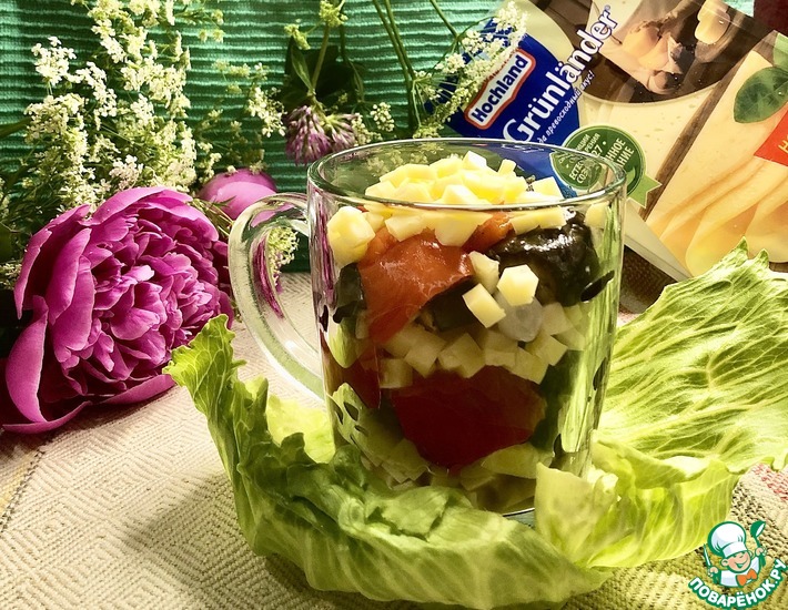 Рецепт: Теплый салат с баклажанами и сыром
