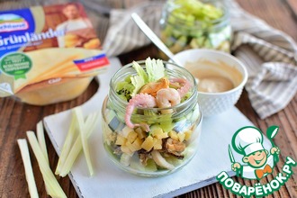 Рецепт: Зеленый салат с морепродуктами с собой