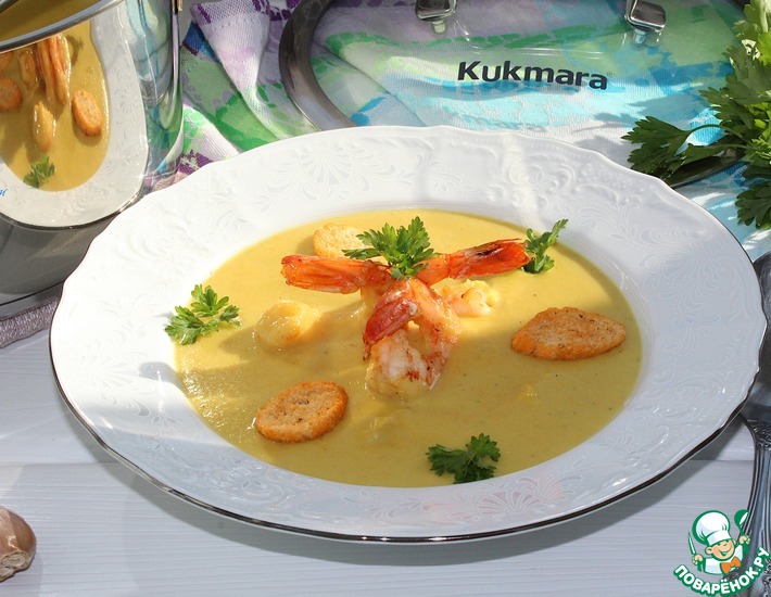 Сырный крем-суп с креветками г